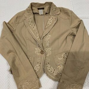 Chic Tan Embroidered Women's Blazer